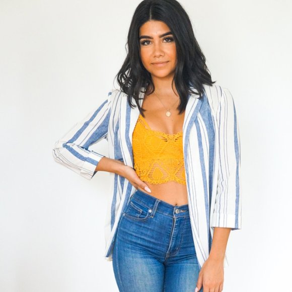 NWT Shawl Collar Striped Linen Blazer - Picture 2 of 6